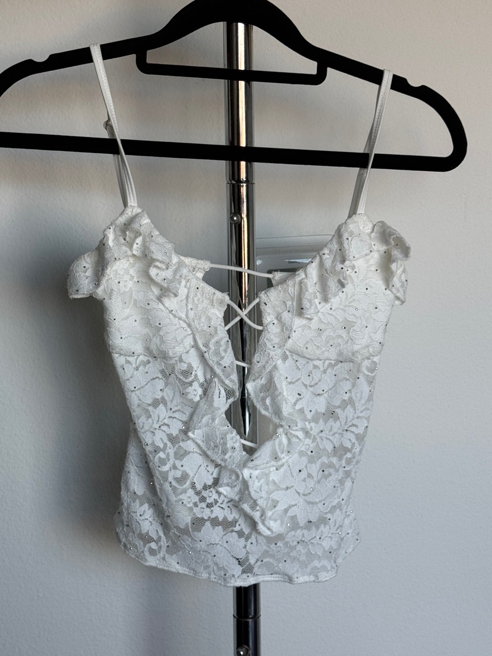 White Lace Ruffle Front Cami Top